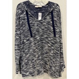 Loft Navy and White Hooded Pullover Size XL NWT